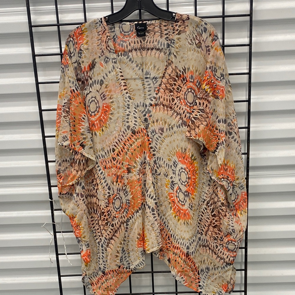 Cejon Orange and Brown Patterned Swim Coverup